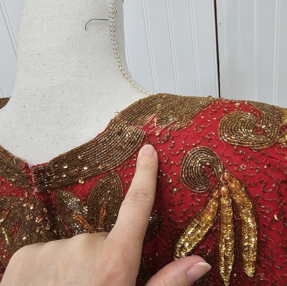 Elegant Red and Gold Beaded Dress Vintage L - Picture 4 of 5